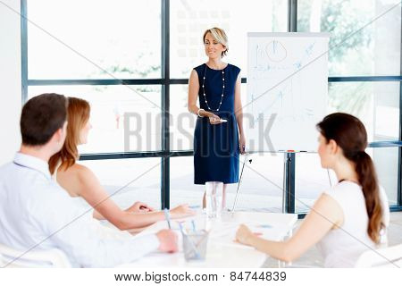 Businesswoman doing a presentaion in front of her collegues
