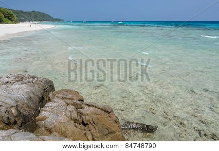 White Sand Beach Of Tropical Crystal Clear Water Of Tachai Island, Thailand