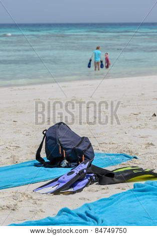 White Sand Beach With Accessories