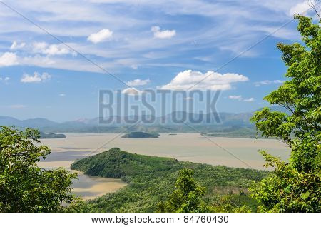 Aerial View Of Tropical Mountain With  River