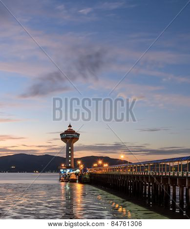 Dramatic Sunset Sky With Lighthouse And Pier