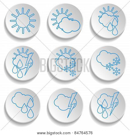 Set Of Weather Icons. Linear Design. Blue. Vector