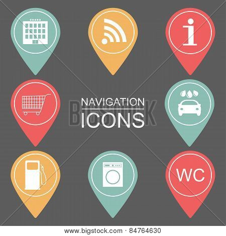 Set Of Navigation Icons. Outlined Icons. Public Institutions. Vector