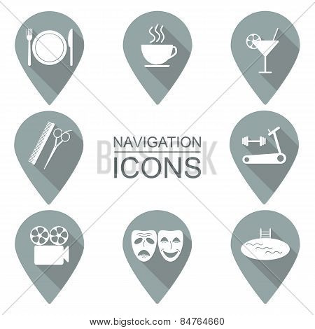 Set Of Navigation Icons. Flat Design. Public Institutions. Vector