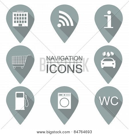 Set Of Navigation Icons. Flat Design. Service Industries. Vector