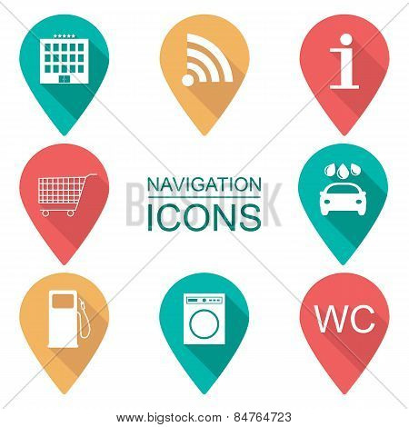 Set Of Navigation Icons. Flat Design. Scope Of Services. Vector