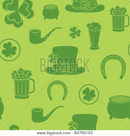 Seamless Background For St. Patrick's Day. The Traditional Attributes. Vector