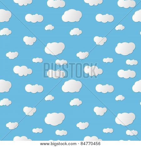 White clouds on blue background seamless pattern