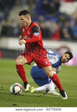 BARCELONA - JAN, 22: Kevin Gameiro of Sevilla FC during spanish League match against RCD Espanyol at the Estadi Cornella on January 22, 2015 in Barcelona, Spain