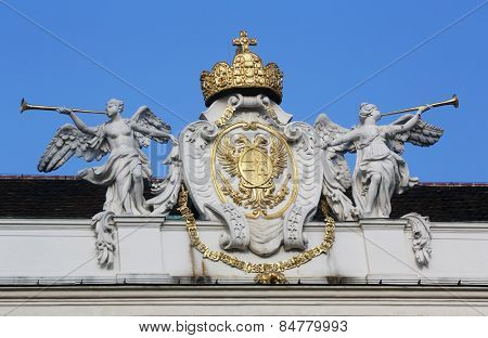 VIENNA, AUSTRIA - OCTOBER 10: Architectural decorations on Hofburg palace, Vienna; Austria. Hofburg was residence of Habsburg dynasty, rulers of Austro-Hungarian Empire. Vienna on October 10, 2014.