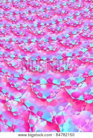 Dark pink pattern with white and turquoise accents on abstract floral background