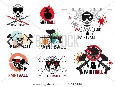 Set of  paintball logo, labels and designed elements.