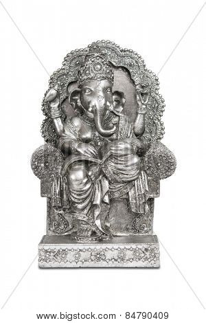 Figurine of Hindu god of wisdom, knowledge and new beginnings Ganesha isolated with clipping path.