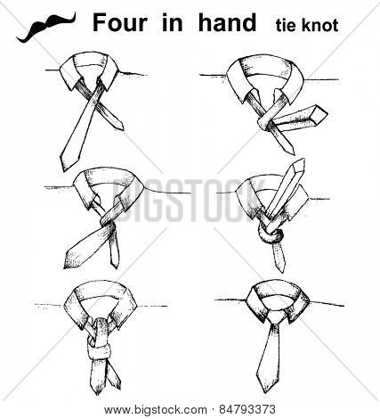 Vector tie and knot instruction, four in hand