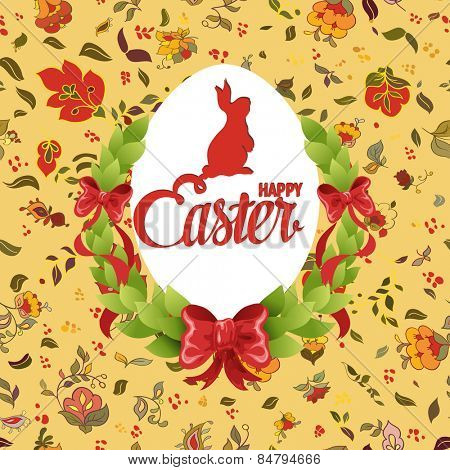 Happy Easter ornate lettering greeting card with floral background