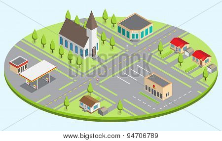 Set of the isometric city buildings.