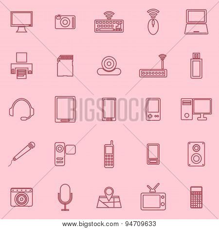 Gadget Line Icons On Pink Background