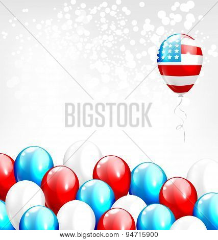 Balloons In National Usa Colors On Grayscale
