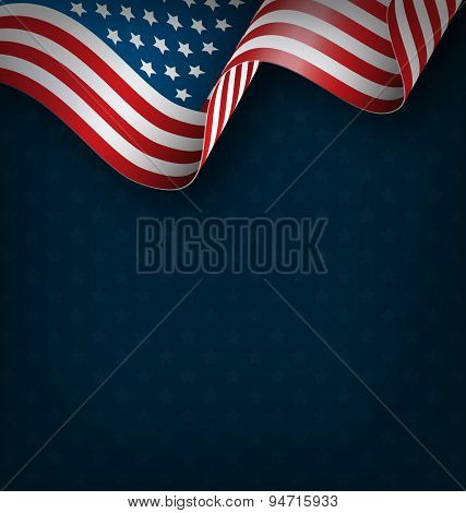 Wavy Usa National Flag On Blue