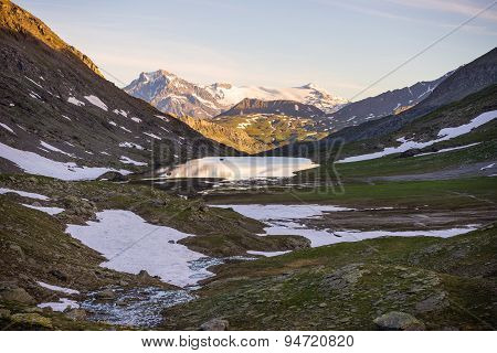 High Altitude Alpine Landscape At Sunset