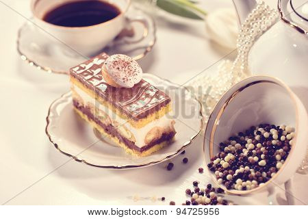 Tiramisu Cake On Beautifully Deocorated Table