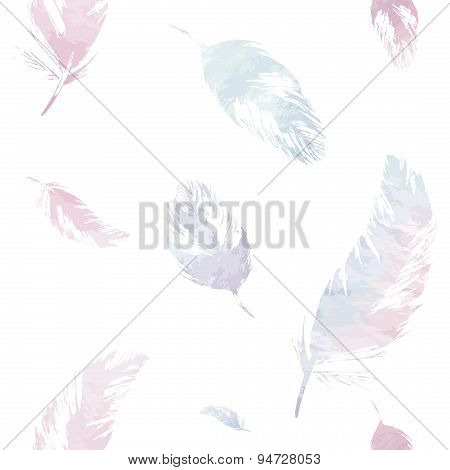 Watercolor Seamless Pattern With Feathers