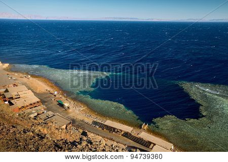 Red Sea coastline with famous diving destination - Blue Hole. Egypt