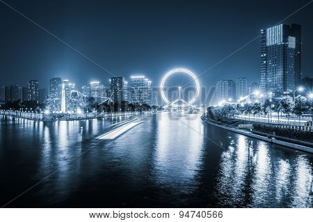 Tianjin Haihe River At Night