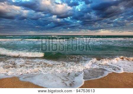 tropical sea shore on a cloudy day