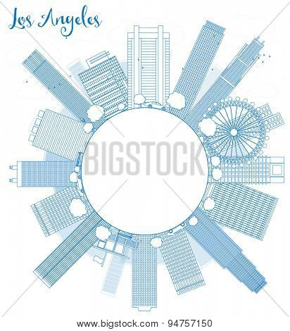 Outline Los Angeles Skyline with Blue Buildings and copy space. Vector Illustration