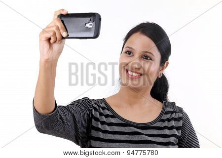 Happy Woman Taking A Selfie