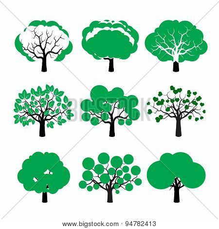 Set Of Color Vector Trees