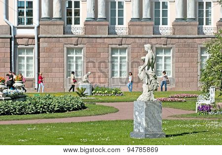 Tsarskoye Selo (Pushkin), Saint-Petersburg, Russia. The Private Garden with The Zephyr Sculpture