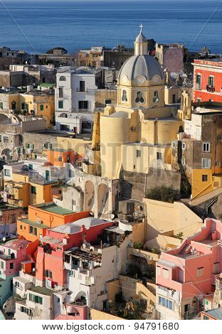 Italy. Gulf Of Naples. Procida Island. Colorful Houses Of Corricella