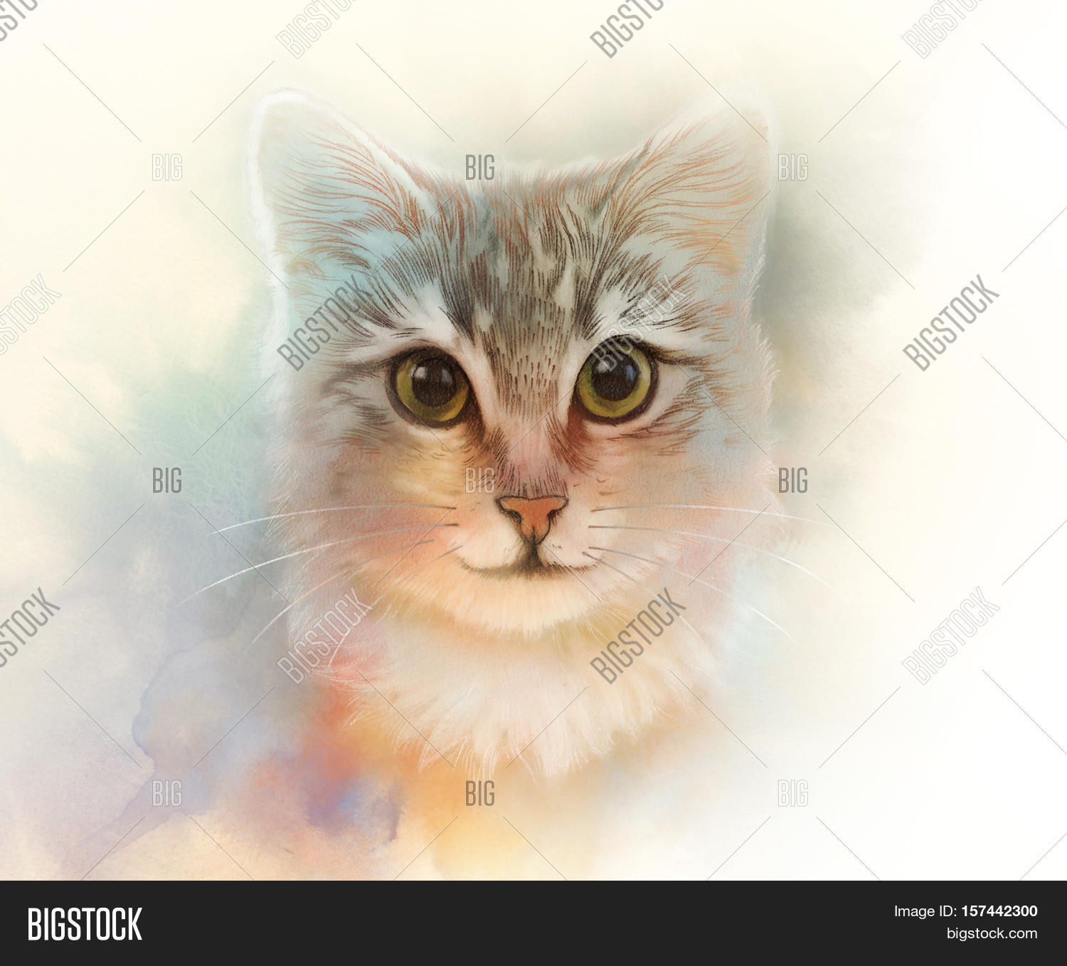 Cute Cat Watercolor Image Photo Free Trial Bigstock