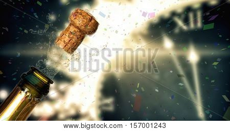 Flying colours against close up of champagne cork popping