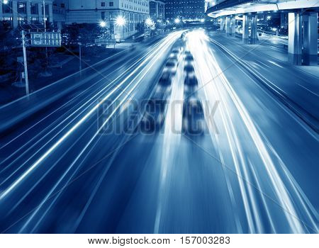 Highways and overpasses at night, Blue tone chart.