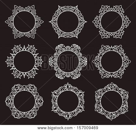 Set of 9 delicate round frames with place for your text or picture for your design