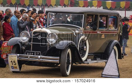 KOLKATA, INDIA - JANUARY 31, 2016: Studebaker vintage car rolls out from Fort William after flag off at vintage car rally and road show at Kolkata, India.