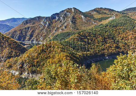 Autumn Panoramic view of Tsankov kamak Reservoir, Smolyan Region, Bulgaria