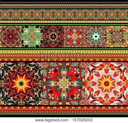 Embroidered good like handmade cross-stitch ethnic pattern. Khoholoma colors seamless background.