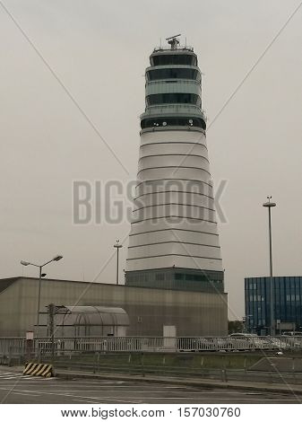 VIENNA SCHWECHAT AUSTRIA - CIRCA OCTOBER 2015: airport flight control tower