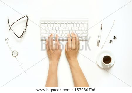 Minimal workspace with keyboard, black and white