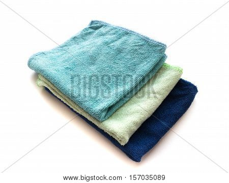 Pile of microfiber cloth for clean on white background workhouse concept