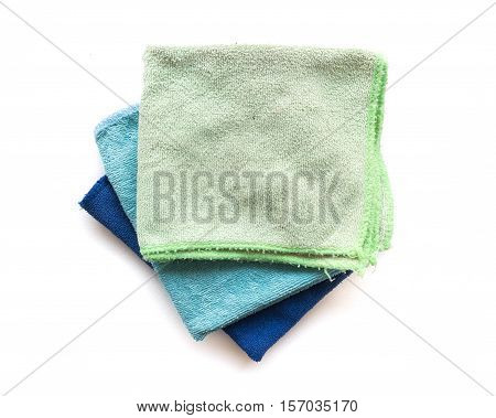 Pile of microfiber cloth for clean on white background workhouse concept