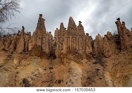 Unusual mountain rock formations. Cliffs, reefs, natural statues,