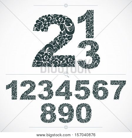 Floral Numerals, Hand-drawn Vector Numbers Decorated With Botanical Pattern. Monochrome Ornamental N