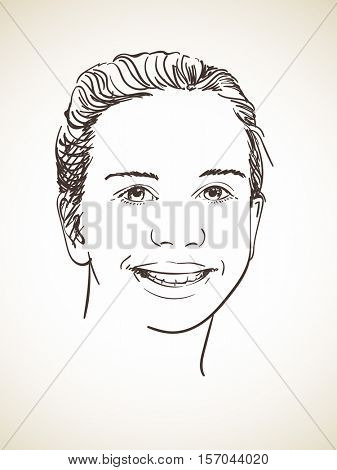 Head of beautiful young girl, Vector sketch Hand drawn illustration