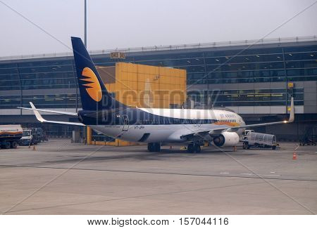 DELHI, INDIA - FEBRUARY 07: Boeing 737-800 operated by Jet Airways at Delhi international Airport on February 07, 2016. Indira Gandhi International Airport is the 32th busiest in the world.