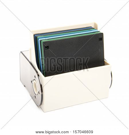 Floppy Disk Organizer Case Filled With Diskettes, Isolated